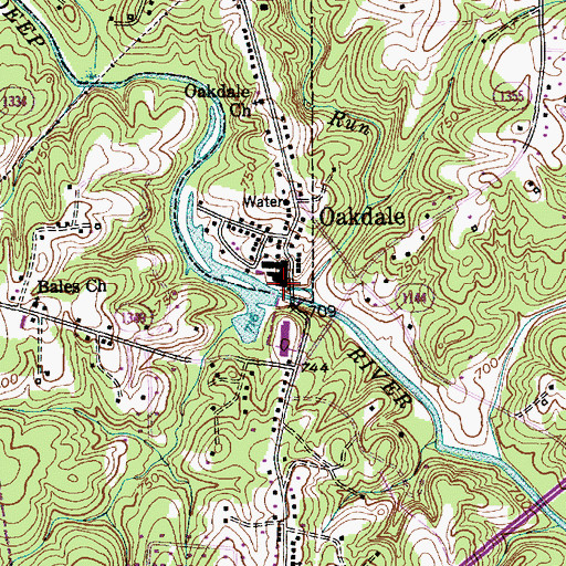 Topographic Map of Bull Run, NC