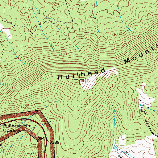 Topographic Map of Bullhead Mountain, NC