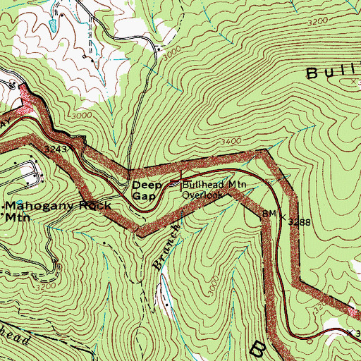 Topographic Map of Bullhead Mountain Overlook, NC
