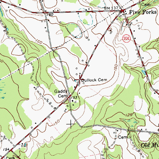 Topographic Map of Bullock Cemetery, NC