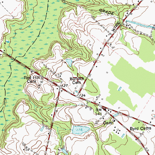 Topographic Map of Bullock Cemetery, NC