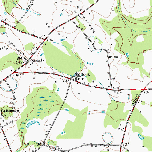 Topographic Map of Bullock Cemetery, NC