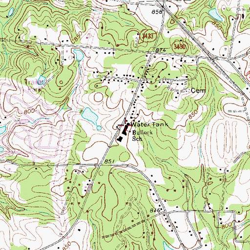Topographic Map of Bullock School, NC
