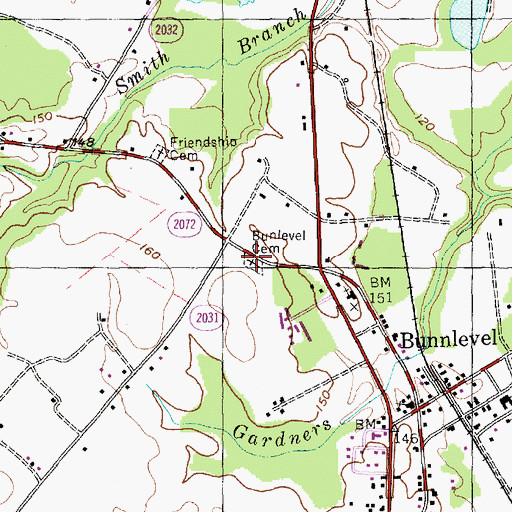 Topographic Map of Bunlevel Cemetery, NC