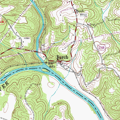Topographic Map of Burch, NC