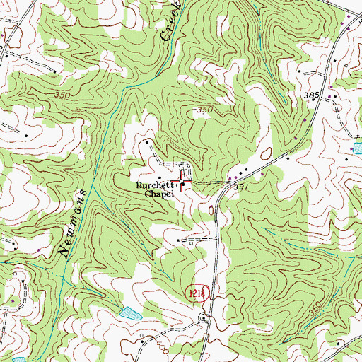 Topographic Map of Burchett Chapel, NC