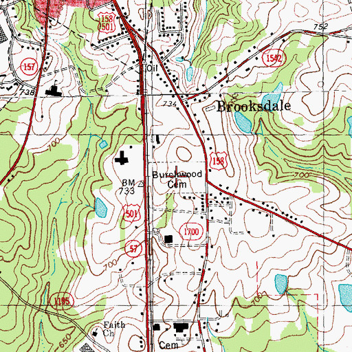 Topographic Map of Burchwood Cemetery, NC