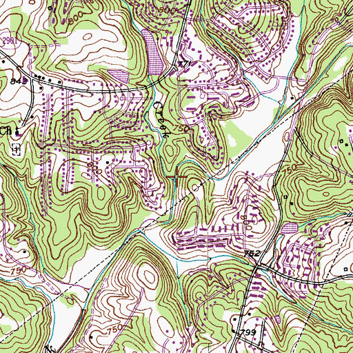 Topographic Map of Burke Creek, NC