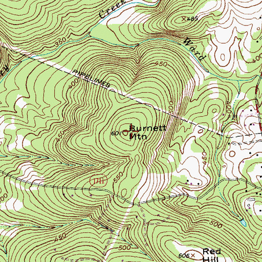 Topographic Map of Burnett Mountain, NC