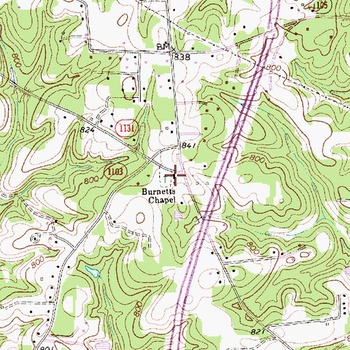 Topographic Map of Burnetts Chapel, NC