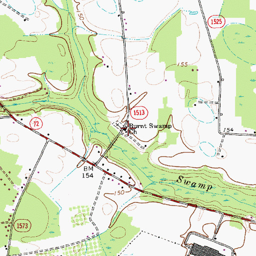 Topographic Map of Burnt Swamp Church, NC