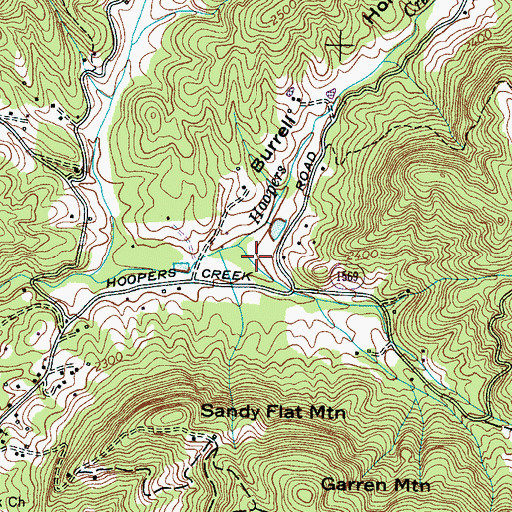 Topographic Map of Burrell Hollow, NC