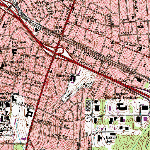 Topographic Map of Burton Magnet Elementary School, NC