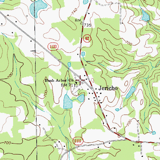 Topographic Map of Bush Arbor Church, NC