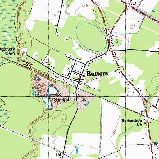 Topographic Map of Butters, NC