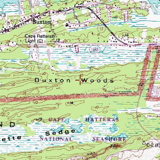 Topographic Map of Buxton Woods, NC