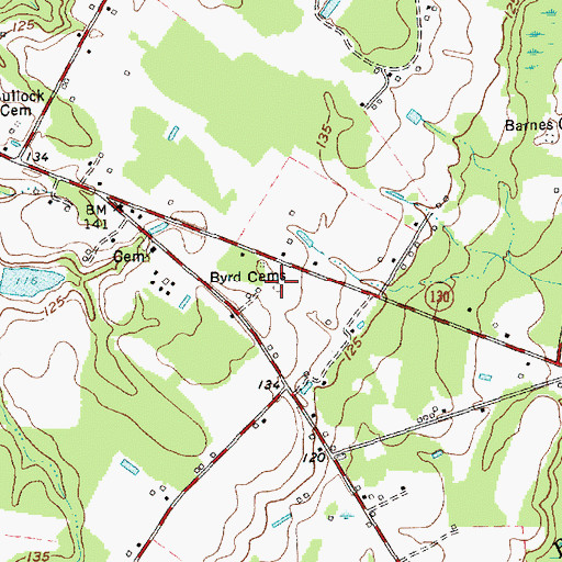 Topographic Map of Byrd Cemeteries, NC