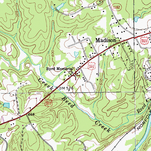 Topographic Map of Byrd Memorial Church, NC