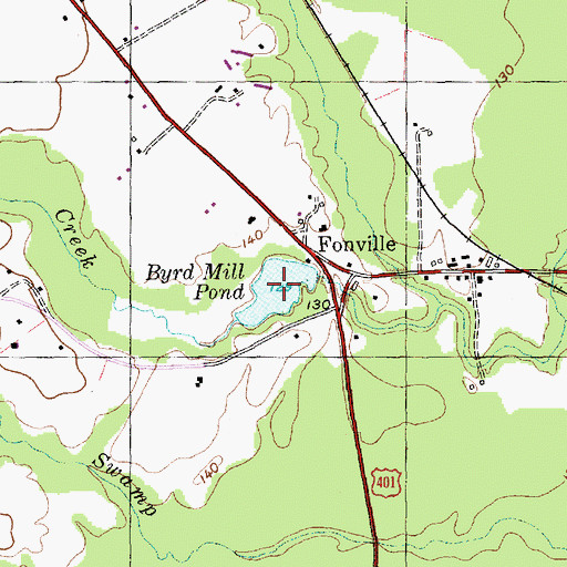 Topographic Map of Byrd Mill Pond, NC