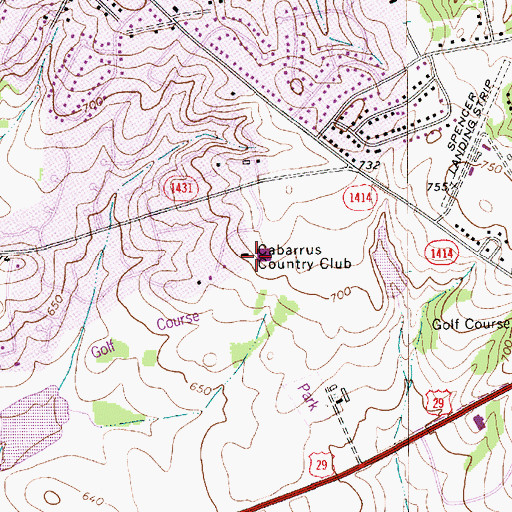 Topographic Map of Cabarrus Country Club, NC