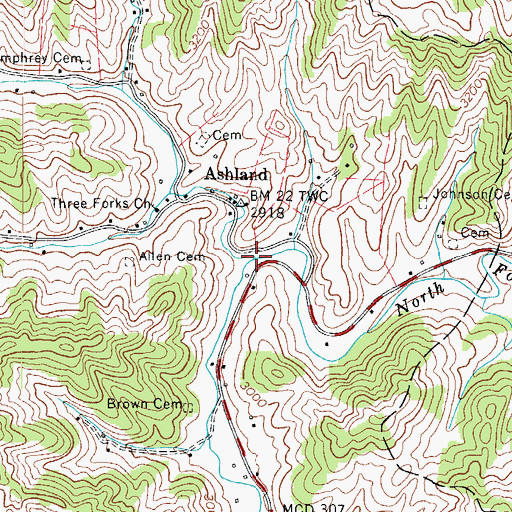 Topographic Map of Cabbage Creek, NC