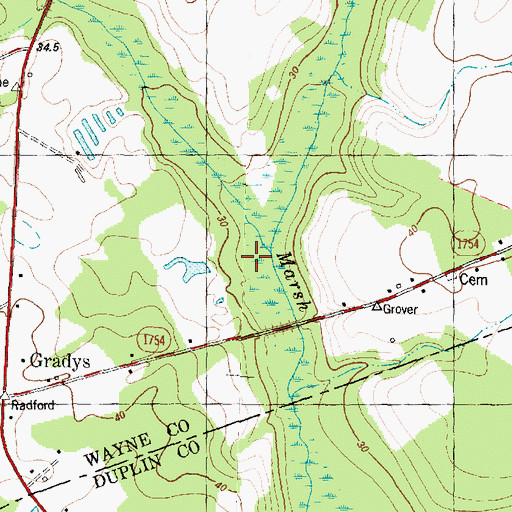 Topographic Map of Cabin Branch, NC
