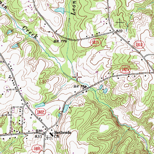 Topographic Map of Cain Creek, NC