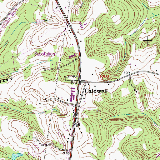Topographic Map of Caldwell, NC