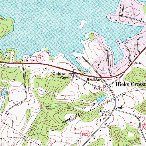 Topographic Map of Caldwell Presbyterian Cemetery, NC