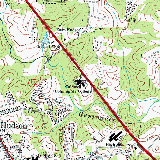 Topographic Map of Caldwell Community College, NC