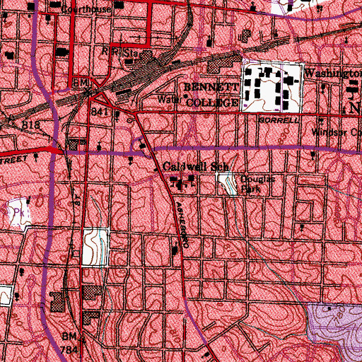 Topographic Map of Caldwell School, NC