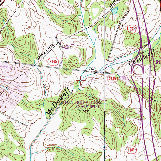 Topographic Map of Caldwell Station Creek, NC