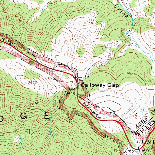 Topographic Map of Calloway Gap, NC