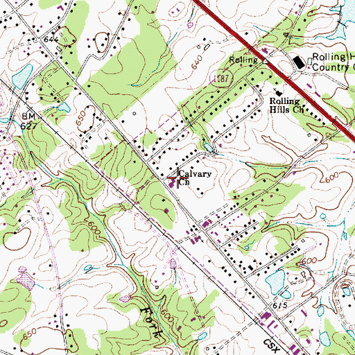 Topographic Map of Calvary Church, NC