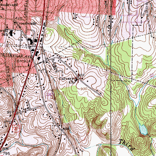 Topographic Map of Calvary Church, NC