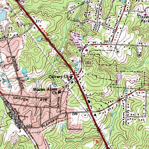 Topographic Map of Calvary Church, NC