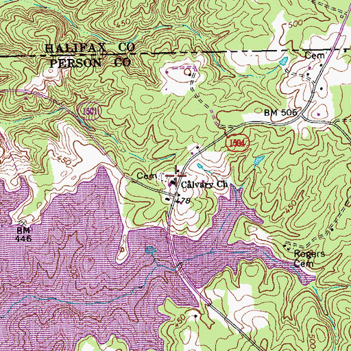 Topographic Map of Calvary Baptist Church, NC