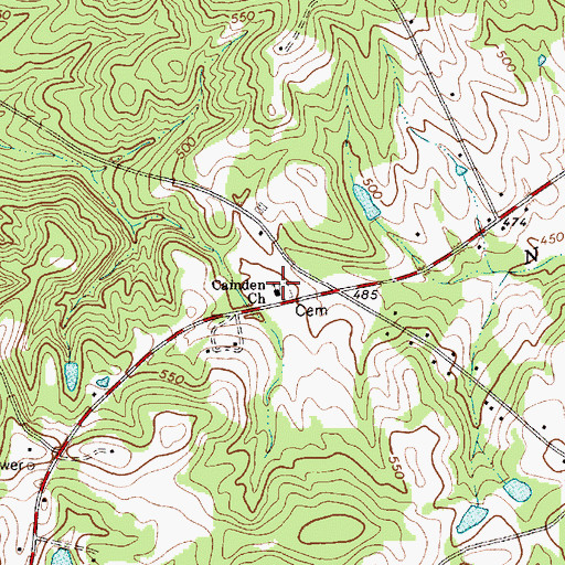 Topographic Map of Camden Church, NC