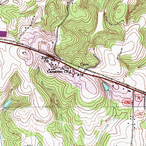 Topographic Map of Cameron Church, NC
