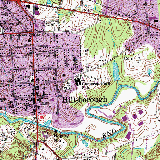 Topographic Map of Cameron Park School, NC