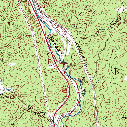 Topographic Map of Camp Branch, NC