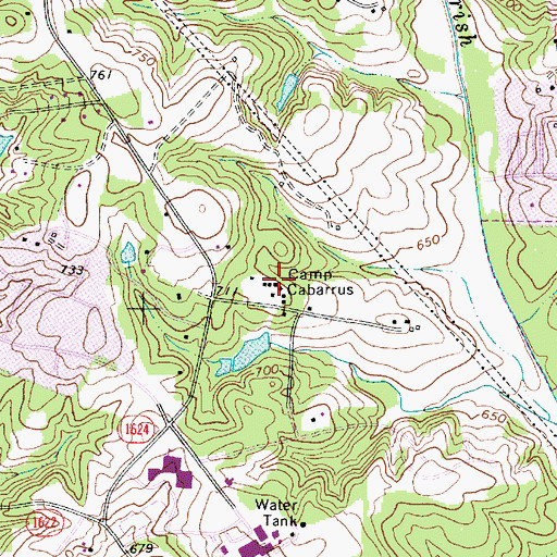 Topographic Map of Camp Cabarrus, NC
