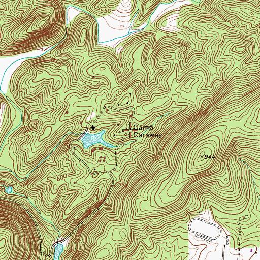 Topographic Map of Camp Caraway, NC