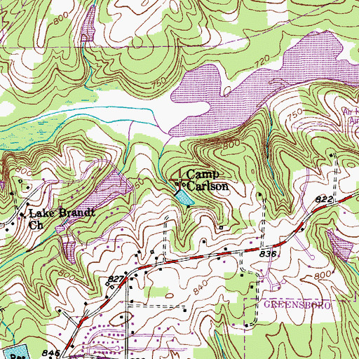 Topographic Map of Camp Carlson, NC