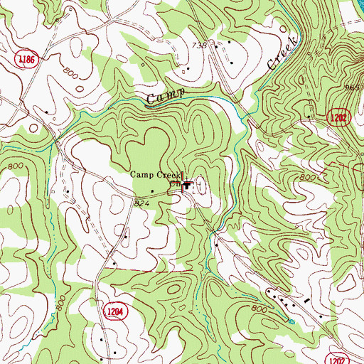Topographic Map of Camp Creek Baptist Church, NC