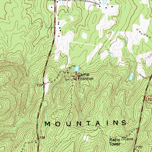 Topographic Map of Camp Frontier, NC