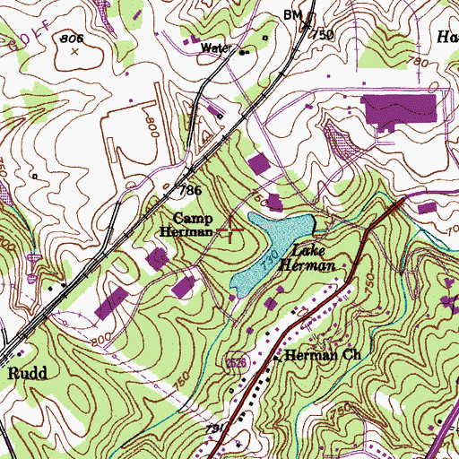 Topographic Map of Camp Herman, NC