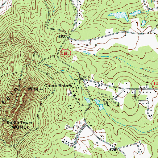 Topographic Map of Camp Rotary, NC