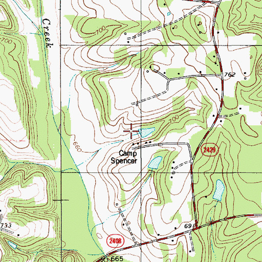 Topographic Map of Camp Spencer, NC