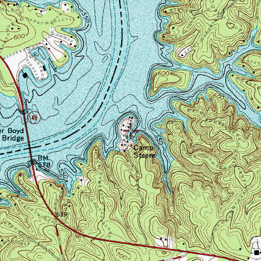 Topographic Map of Camp Steere, NC